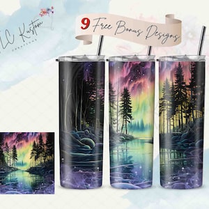 Dreamy Northern Lights Fantasy Art Tumbler Design | 20oz & 30oz Tumbler | Sublimation Design PNG | Digital Download File Only