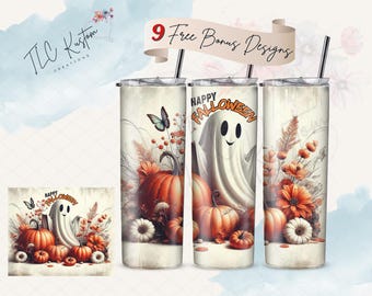 Happy Falloween Pumpkins Ghost Halloween Tumbler Wrap Design | 20oz & 30oz Tumbler | Sublimation Design PNG | Digital Download File Only