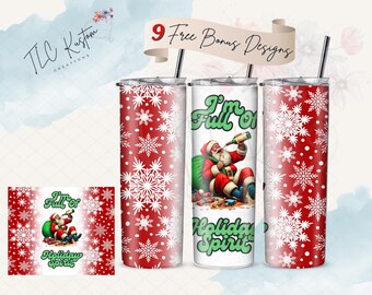 Full Of Holiday Spirit Drunk Santa Christmas Tumbler Wrap Design | 20oz & 30oz Tumbler | Sublimation Design PNG | Digital Download File Only