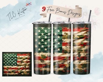 Distressed Grunge American Flag Drink Tumbler Design Gift | 20oz & 30oz Tumbler | Sublimation Design PNG | Digital Download File Only