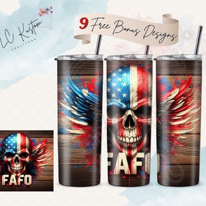 Patriotic FAFO Skull American Flag Paint Splatter Tumbler Design | 20oz & 30oz Tumbler | Sublimation Design PNG | Digital Download File Only