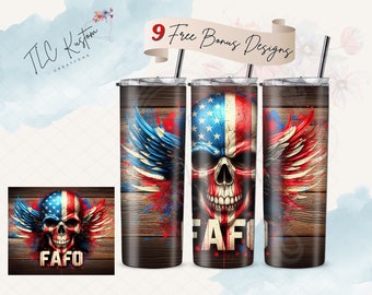 Patriotic FAFO Skull American Flag Paint Splatter Tumbler Design | 20oz & 30oz Tumbler | Sublimation Design PNG | Digital Download File Only