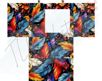 Boho Feather Design Digital Template for Purse Gift Box | DIY Craft Template for Canva and Photoshop | Unique Gift Packaging Design