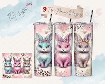 Easter Bunny Holiday Glamour Tumbler Design Wrap | 20oz & 30oz Tumbler | Sublimation Design PNG | Digital Download File Only