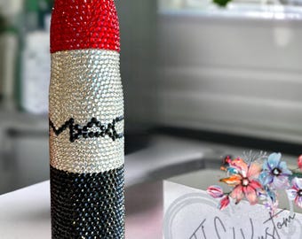 17oz Rhinestone Lipstick Tumbler Unique Gift Cosmetic Lovers Beauty Gift Holiday Bling Tumbler for Makeup Lovers