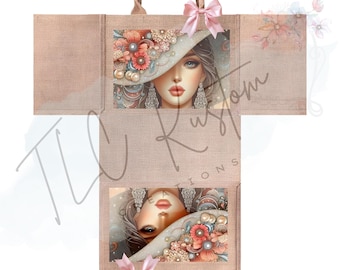 Beautiful Lady Digital Template for Purse Gift Box | DIY Craft Template for Canva and Photoshop | Unique Gift Packaging Design