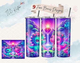 Pink Dinosaur Kids Tumbler Kawaii Dino Kids Tumbler Wrap Design | 20oz & 30oz Tumbler | Sublimation Design PNG | Digital Download File Only