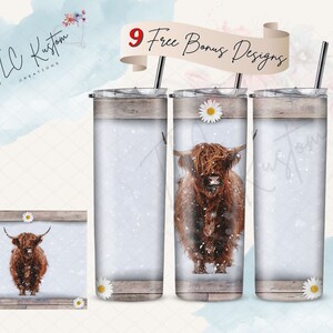 Highland Cow in the Snow Framed Tumbler Design | 20oz & 30oz Tumbler | Sublimation Design PNG | Digital Download File Only