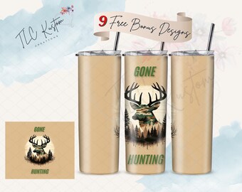 Gone Hunting Deer Hunter Tumbler Design Wrap Gift | 20oz & 30oz Tumbler | Sublimation Design PNG | Digital Download File Only