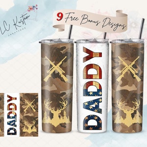 Deer Hunting Themed Daddy Drink Tumbler Design | 20oz & 30oz Tumbler | Sublimation Design PNG | Digital Download File Only