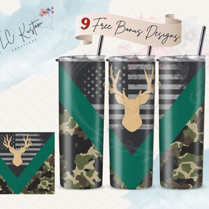 American Flag Camo Deer Hunting Tumbler Design Hunter Gift | 20oz & 30oz Tumbler | Sublimation Design PNG | Digital Download File Only