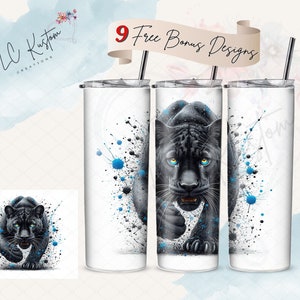 Black Panther Paint Splatter Art Drink Tumbler Design Gift | 20oz & 30oz Tumbler | Sublimation Design PNG | Digital Download File Only
