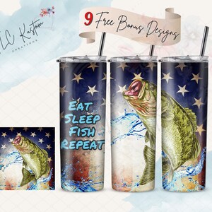 Eat, Sleep, Fish, Repeat - Bass Fishing Tumbler Design Gift| 20oz & 30oz Tumbler | Sublimation Design PNG | Digital Download File Only