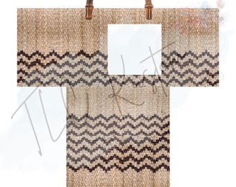 Chevron Straw Bamboo Handles Digital Template for Purse Gift Box | DIY Craft Template for Canva and Photoshop | Unique Gift Packaging Design