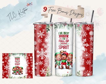 Merry Christmas Holiday Spirit Drunk Elves Tumbler Wrap Design | 20oz & 30oz Tumbler | Sublimation Design PNG | Digital Download File Only