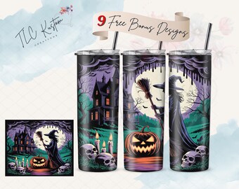 Let's Get Spooky Halloween Witch Tumbler Wrap Design | 20oz & 30oz Tumbler | Sublimation Design PNG | Digital Download File Only
