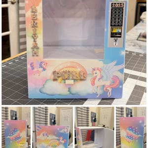 May include: A pastel-colored Easter-themed box with a unicorn and cloud design. The box features the text "HAPPY EASTER" and "BERRIYAH". It has a pull-out section and a vending machine-style panel with the year "2025".