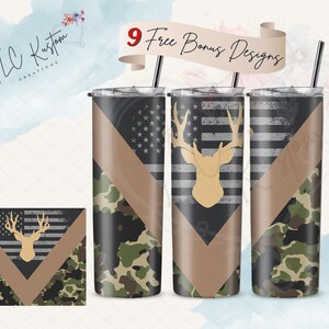 American Flag Camo Deer Hunting Tumbler Design | 20oz & 30oz Tumbler | Sublimation Design PNG | Digital Download File Only