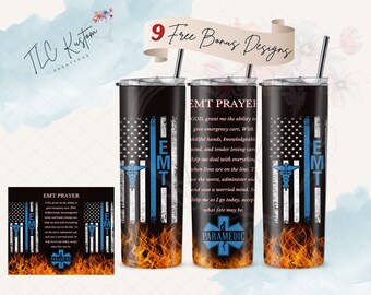 EMT Prayer Flag Badge Drink Tumbler Design | 20oz & 30oz Tumbler | Sublimation Design PNG | Digital Download File Only