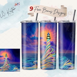 Fantasy Art Swirling Lighthouse Tumbler Design | 20oz & 30oz Tumbler | Sublimation Design PNG | Digital Download File Only