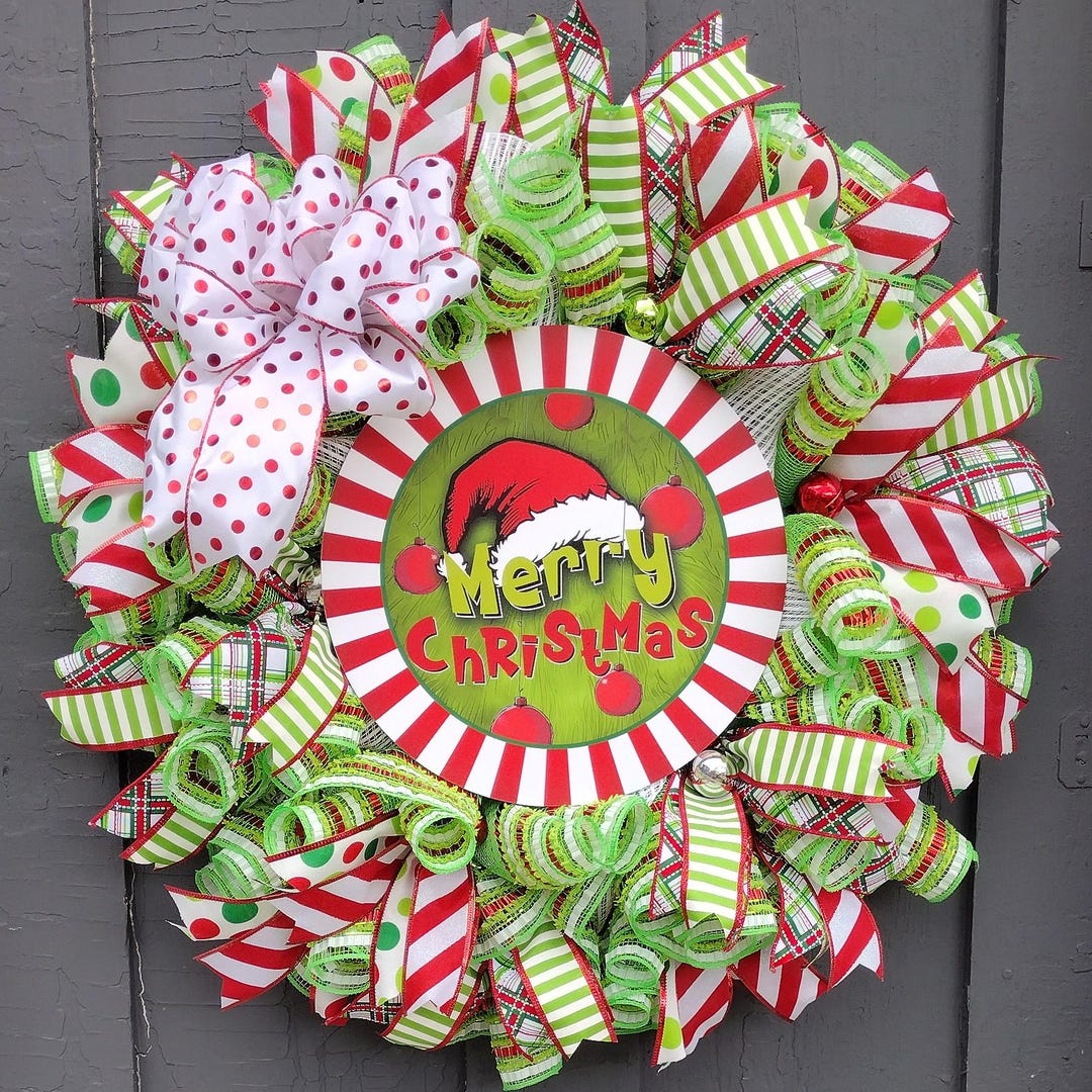 Grinch-like Wreath Green Monster Wreath Merry Christmas Wreath Green ...