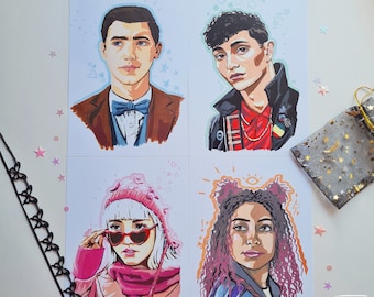 Dead Boy Detectives A5 Prints - DBD Edwin, Charles, Crystal & Niko - Acrylic Markers, Art