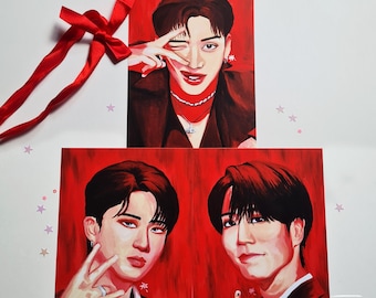 SKZ '3Racha' Gouache Art Print, Bangchan, Changbin, Han (A5) Stray Kids Kpop