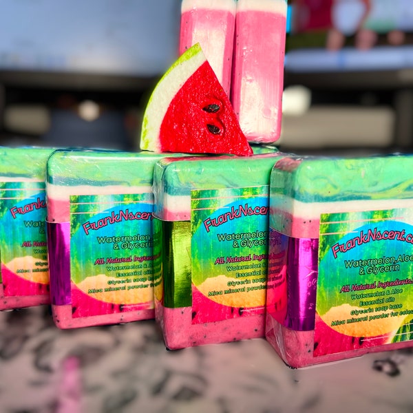 4 PACK-SUMMER FRESH watermelon, cucumber, aloe soap! 100% Natural & handmade!