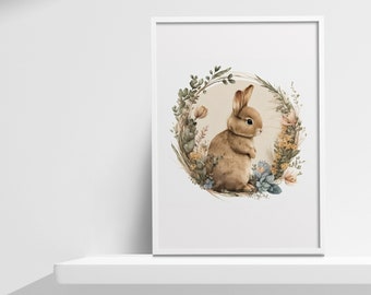 Baby Bunny Rabbit Print - Neutral Nursery Wall Art - Baby Digital Prints - Easter Decor