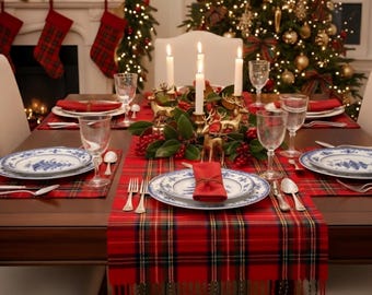 Christmas Plaid Tartan Table Runner - Ralph Lauren Style Plaid Xmas Washable Table Decoration Dining/Parties/Holiday Decor 21.6x78.7 inches
