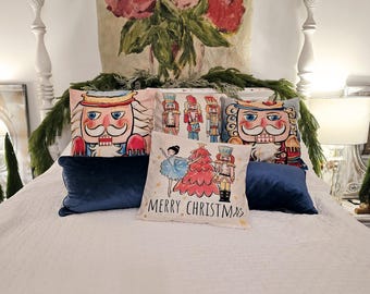 Nutcracker Pillow Cover Sold Individually, Pink Nutcracker, Throw Pillow, Christmas Pillow Cover