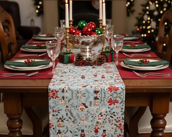 Nutcracker Floral Holly Christmas Table Runner, Seasonal Winter Kitchen Dining Table Decoration for Home Party Decor 13x70 Inch