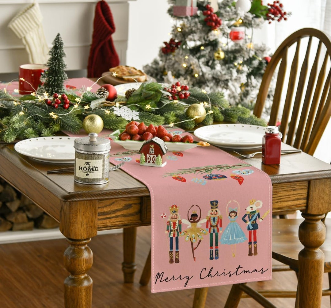 Nutcrackers Xmas Balls Merry Christmas Table Runner Seasonal Etsy