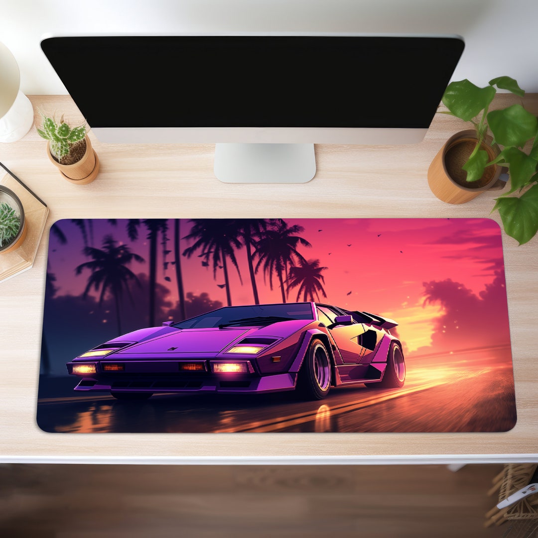 Countach Desk Mat, Synthwave 80's Mousepad, Miami Supercar