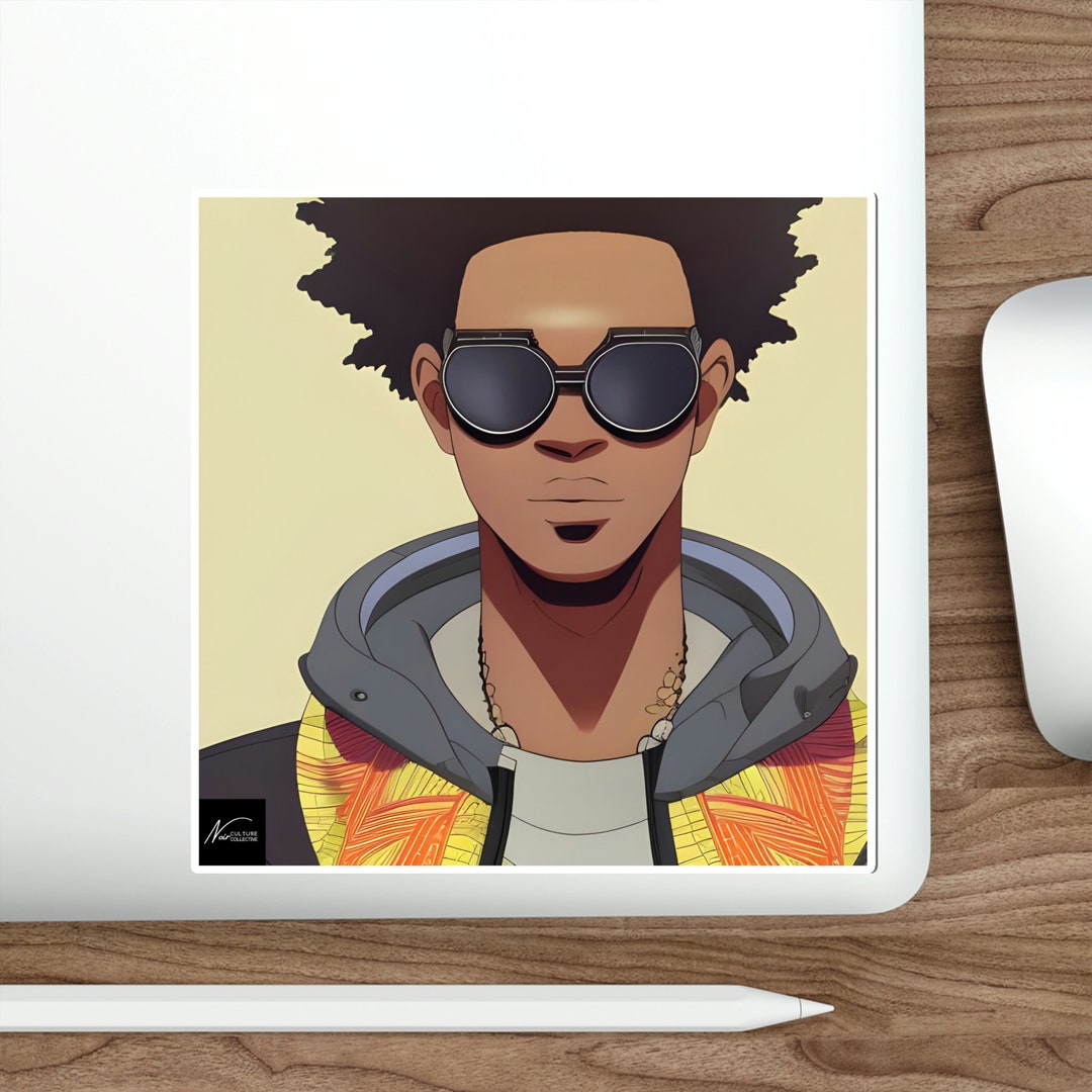 Sticker Afro Anime Art Portrait Afro Art Sticker Black Man Etsy