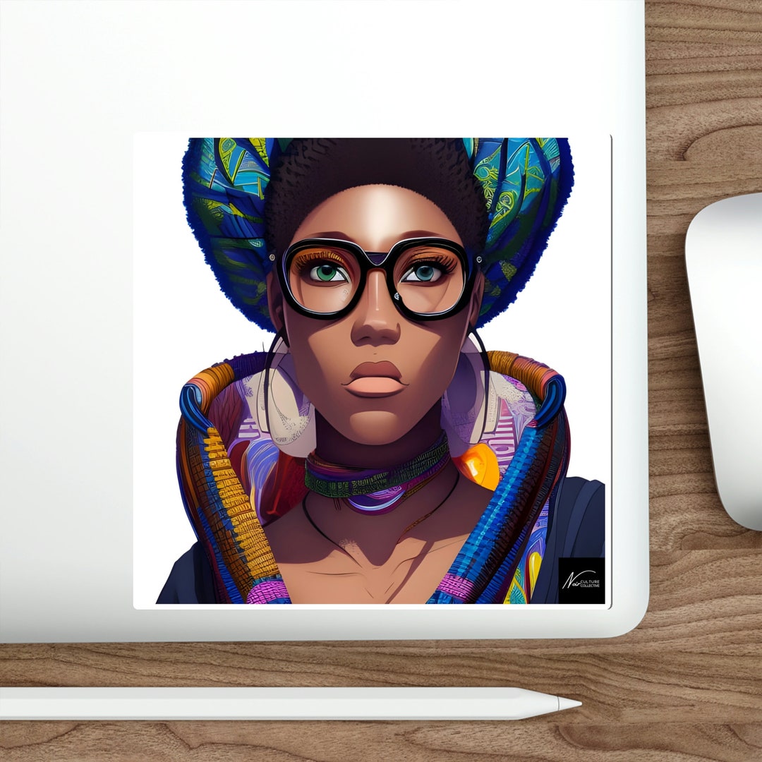 Sticker Afro Anime Art Portrait Afro Art Sticker Black Etsy