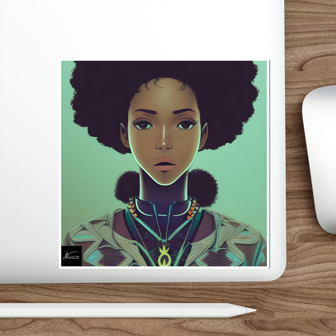 Sticker Afro Anime Art Portrait Afro Art Sticker Black Etsy