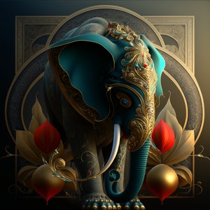 Buddhist Elephant 2 Digital Print - Enso Elements Buddhism Zen Art
