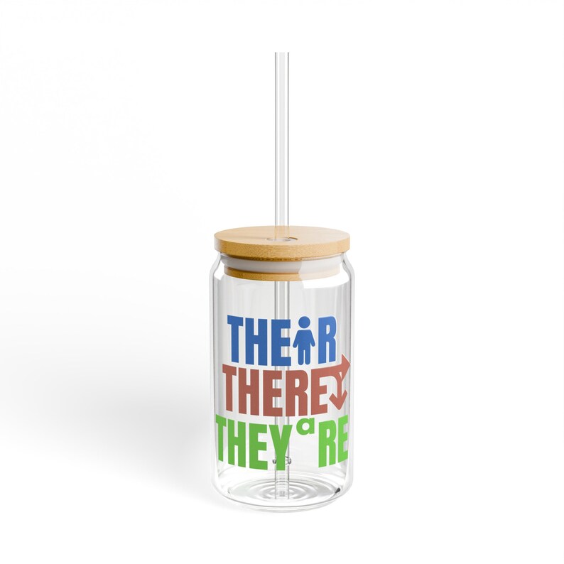 Their There They're Grammar Glass Mug, English Teacher Mug, Funny