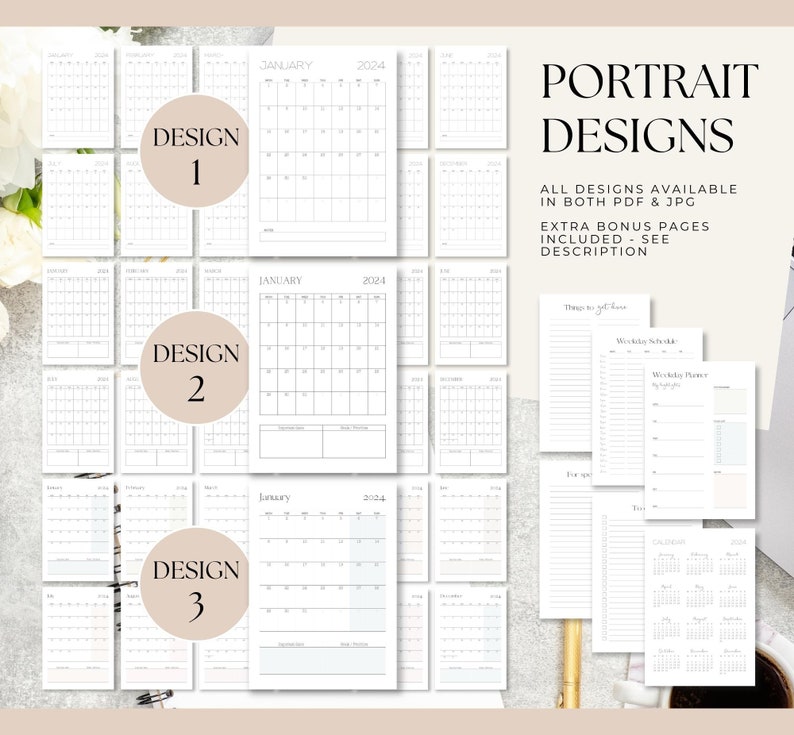2024 Calendar 2024 Monthly Planner Landscape Elegant Monthly Calendar Monday Start 2024 A1A5 US