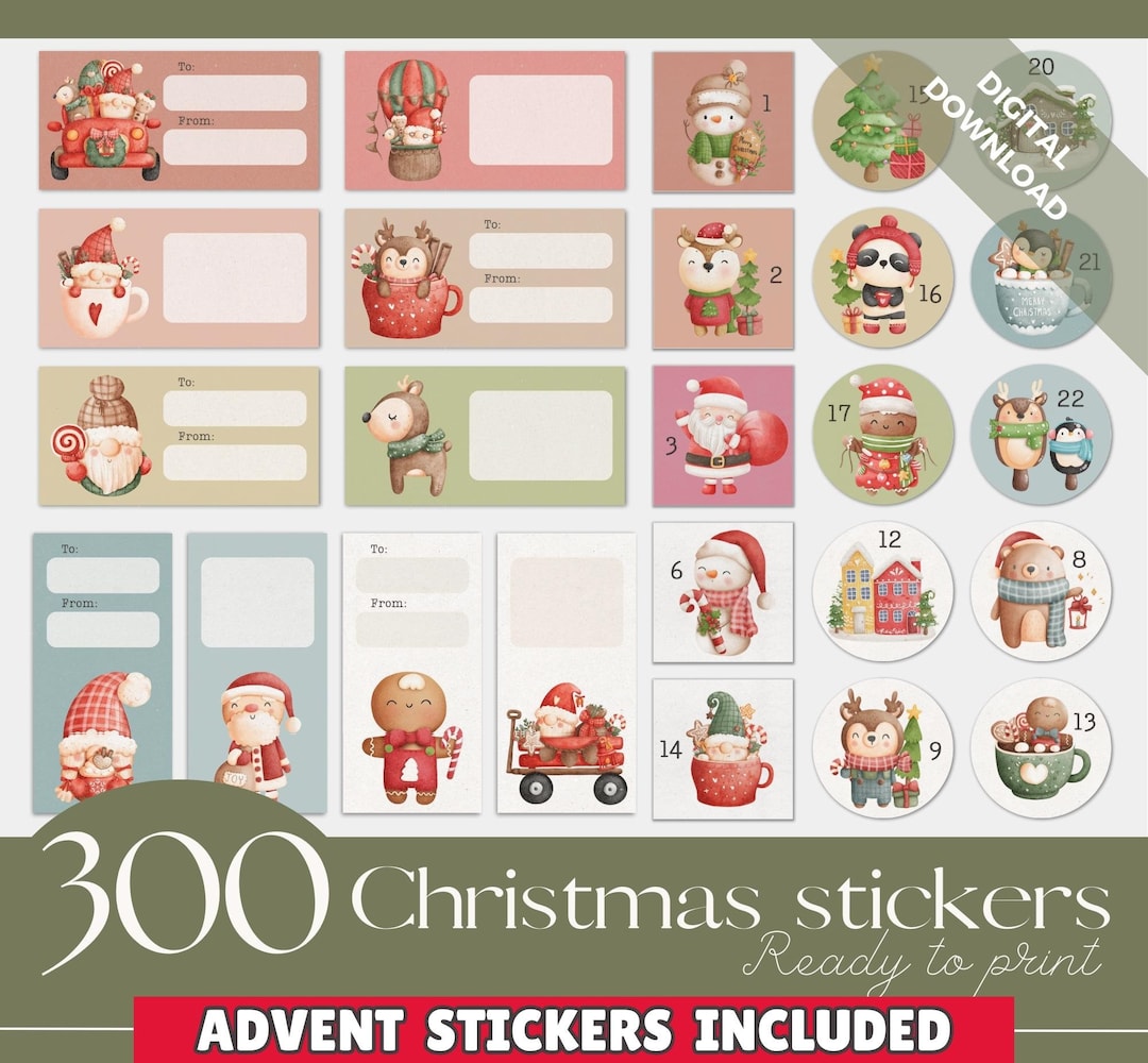 Sticker Advent Calendar Advent Stickers 124 Printable Etsy UK