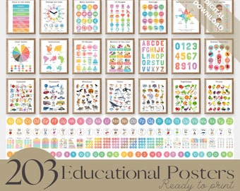 Set of 203 Educational Posters, Colourful Homeschool Learning Prints, Educational Prints, Preschool Posters, Learning Charts, Digital Files