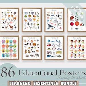 Educational Posters, 86 Homeschool Prints, Colorful Classroom Decor, Toddler Playroom, Colourful Kids Nursery, Boho Playroom Wall Art Print