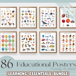 Set of 86 Educational Posters, Homeschool Learning Prints, Printables, Neutral Montessori Classroom Decor, Playroom, Digital Files