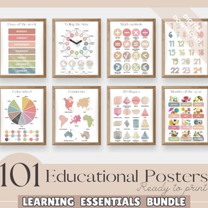 Educational Posters, 101 Homeschool Prints, Montessori Classroom Decor, Toddler Playroom, Neutral Kids Nursery, Boho Playroom Wall Art Print