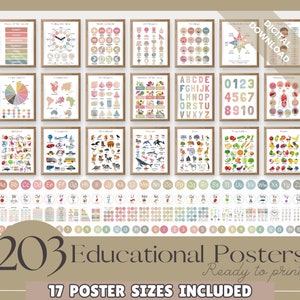 Educational Posters, 203 Homeschool Prints, Montessori Classroom Decor, Toddler Playroom, Neutral Kids Nursery, Boho Playroom Wall Art Print