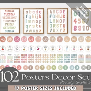 Classroom Decor Set, Digital File, Downloadable Homeschool Decor, Nursery Playroom Prints, Alphabet Poster, Numbers Poster, Teachers Toolkit