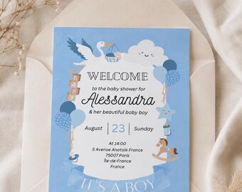 Editable Baby Shower Invitation Template | It’s a Boy | Canva Template | Instant Download