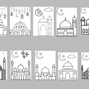 10 Masjid Coloring Pages, Islamic Coloring Pages, Ramadan Coloring Pages, Masjid Coloring Pages for Kids, Kids Islamic Coloring Pages
