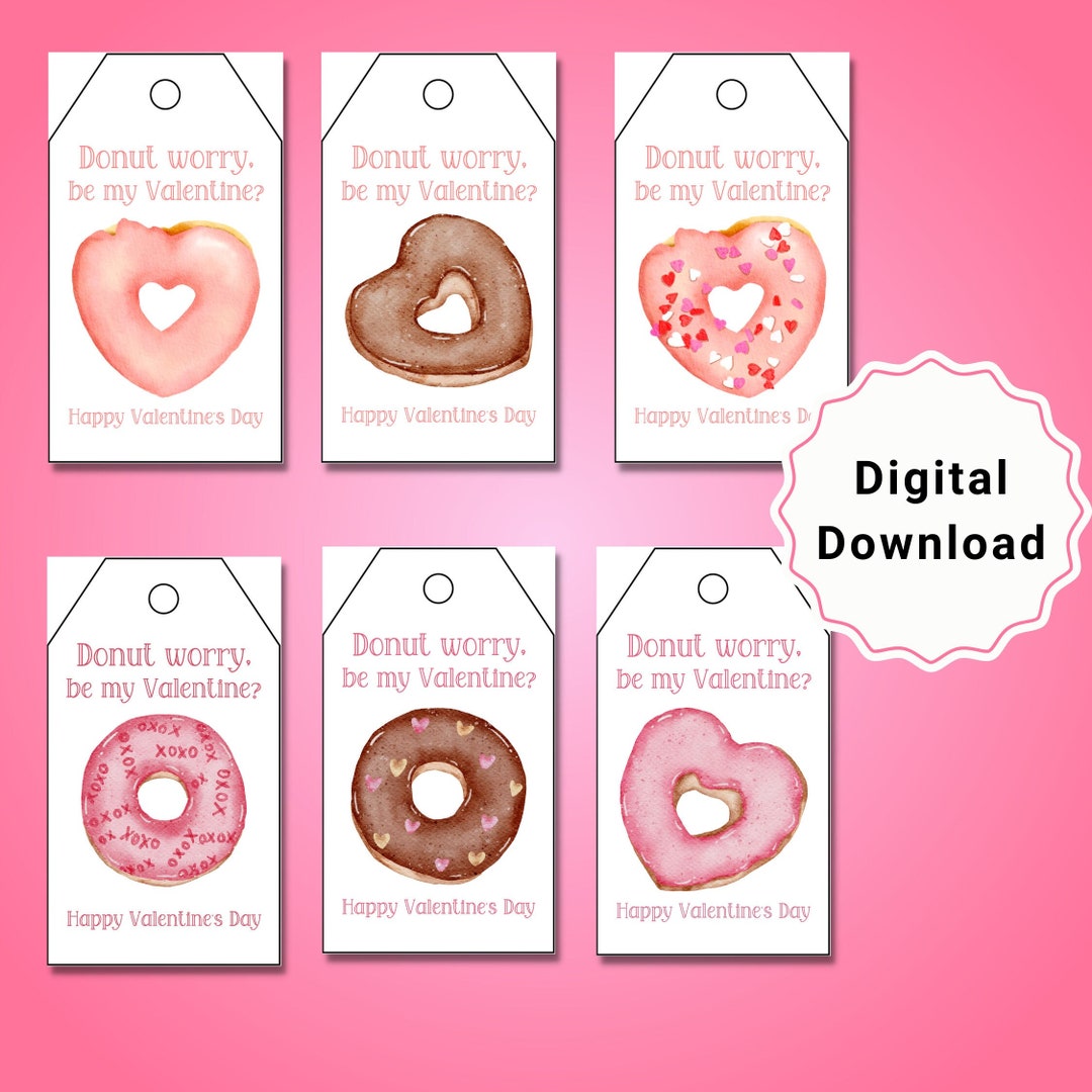 Donut Printable Valentine's Day Tag for Kids for Etsy